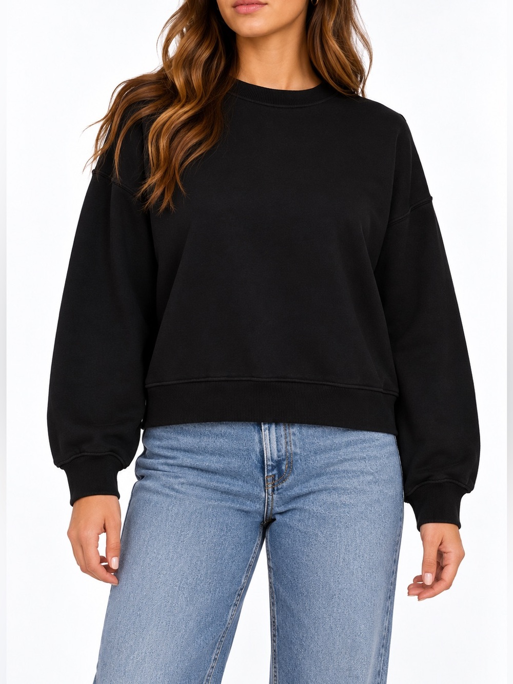 Black Cropped Sweatshirt Size Small Pullover Relaxed Minimalist H&M